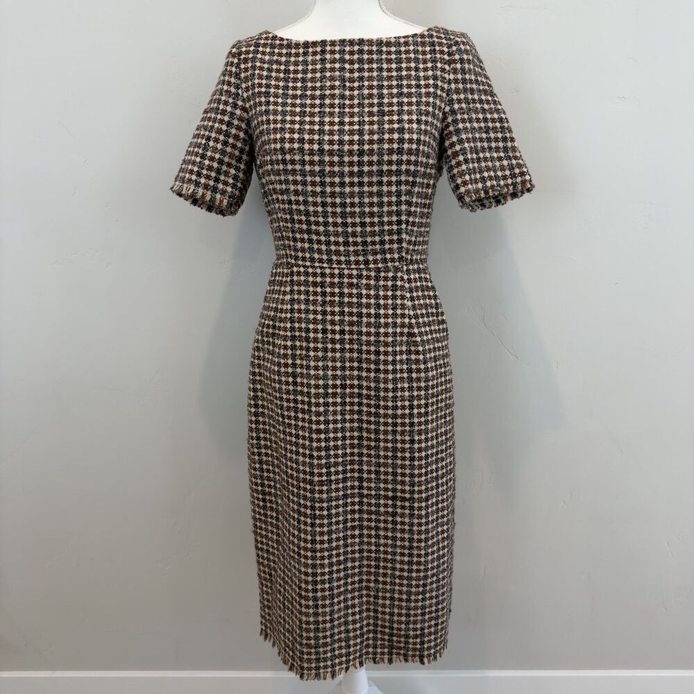 Baum Und Pferdgarten Alanis Tweed Midi Dress Womens 6 Multi Plaid Check Fringe
